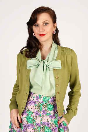Sage Green 1940s Cardigan with Lace Details – Carla Knit | Weekend Doll