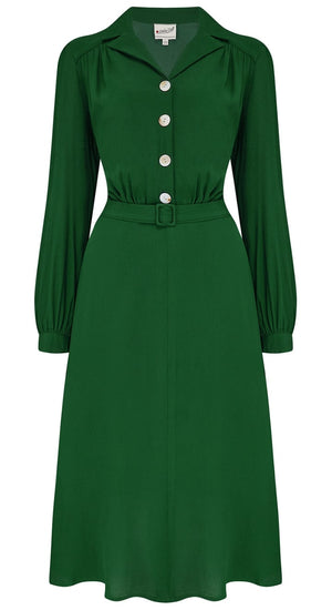 Classic 1940s inspired Jade Green Long Sleeve Shirt Dress | Weekend Doll