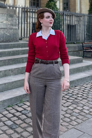 Raspberry Red 1940s Cardigan with Lace Details – Carla Knit | Weekend Doll