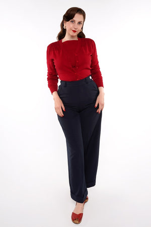 Raspberry Red 1940s Cardigan with Lace Details – Carla Knit | Weekend Doll