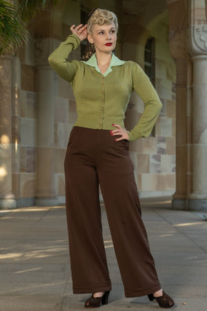 Sage Green 1940s Cardigan with Lace Details – Carla Knit | Weekend Doll