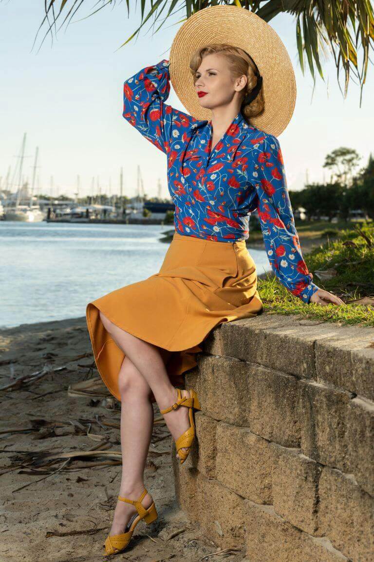Classic 1940s Style A-Line Skirt in Mustard