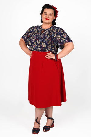 1940s style Below Knee-length A-line Skirt in Red | Weekend Doll  