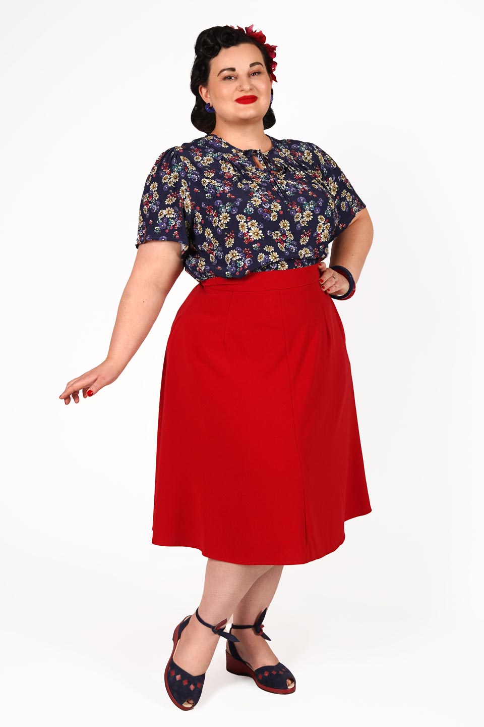Classic 1940s Style A-Line Skirt in Red