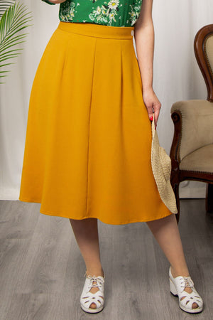 1940s Style Knee-length Swing Skirt in Mustard | Weekend Doll  