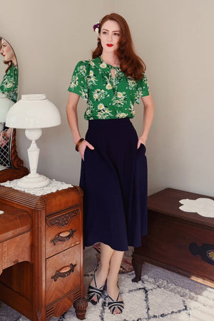 1940s style Knee-length A-line Skirt in Navy | 1940s Style | Weekend Doll  
