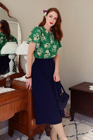 Classic 1940s Style A-Line Skirt in Navy