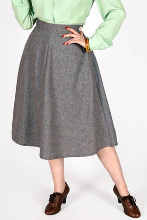 Grey Herringbone Wool Blend Skirt | 1940s-Inspired A-Line Vintage Fashion | Weekend Doll 