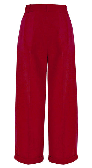 1930s and 40s Classic High Waist Wide Leg Trousers In Red