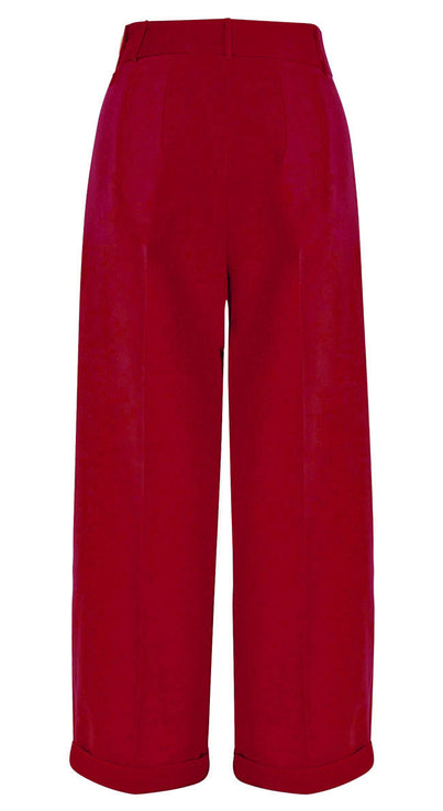 1930s and 40s Classic High Waist Wide Leg Trousers In Red
