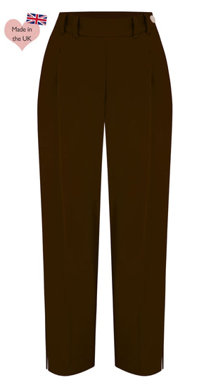Bottle Green High Waist Tapered Ankle-Length Trousers with Press Creases | 1940s and 50s Style  | Weekend Doll 