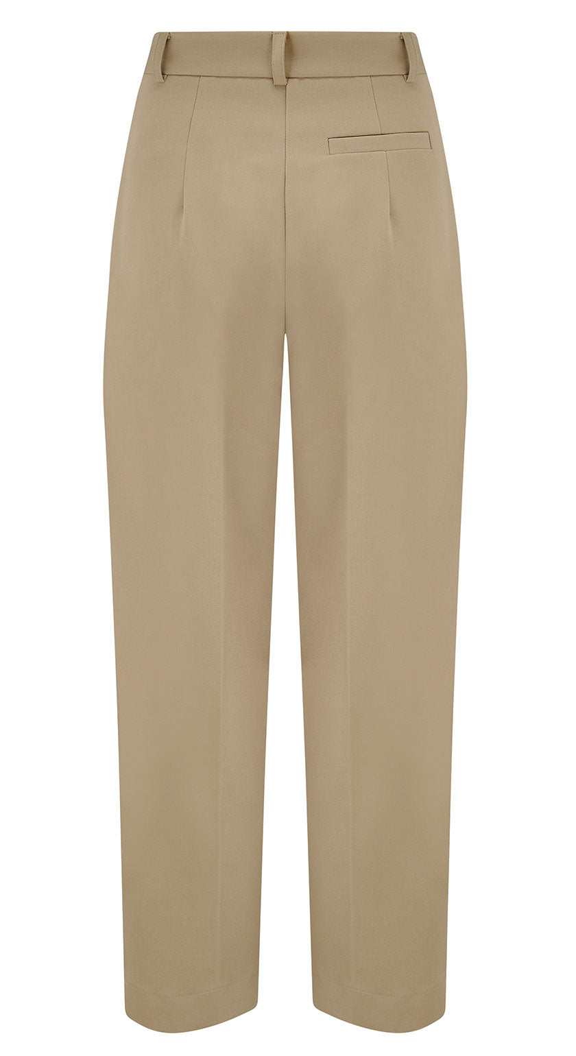 Tan High Waist Tapered Ankle-Length Trousers with Press Creases | 1940s and 50s Style  | Weekend Doll 