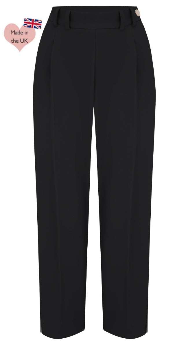 Black High Waist Tapered Ankle-Length Trousers with Press Creases | 1940s and 50s Style  | Weekend Doll 