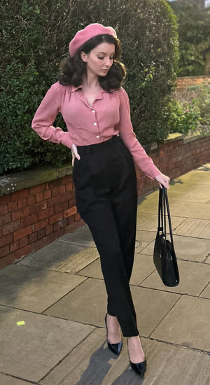 Black High Waist Tapered Ankle-Length Trousers with Press Creases | 1940s and 50s Style  | Weekend Doll 