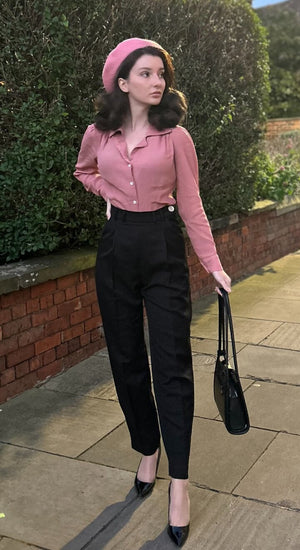 Black High Waist Tapered Ankle-Length Trousers with Press Creases | 1940s and 50s Style  | Weekend Doll 
