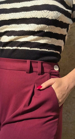 Burgundy High Waist Tapered Ankle-Length Trousers with Press Creases | 1940s and 50s Style  | Weekend Doll 