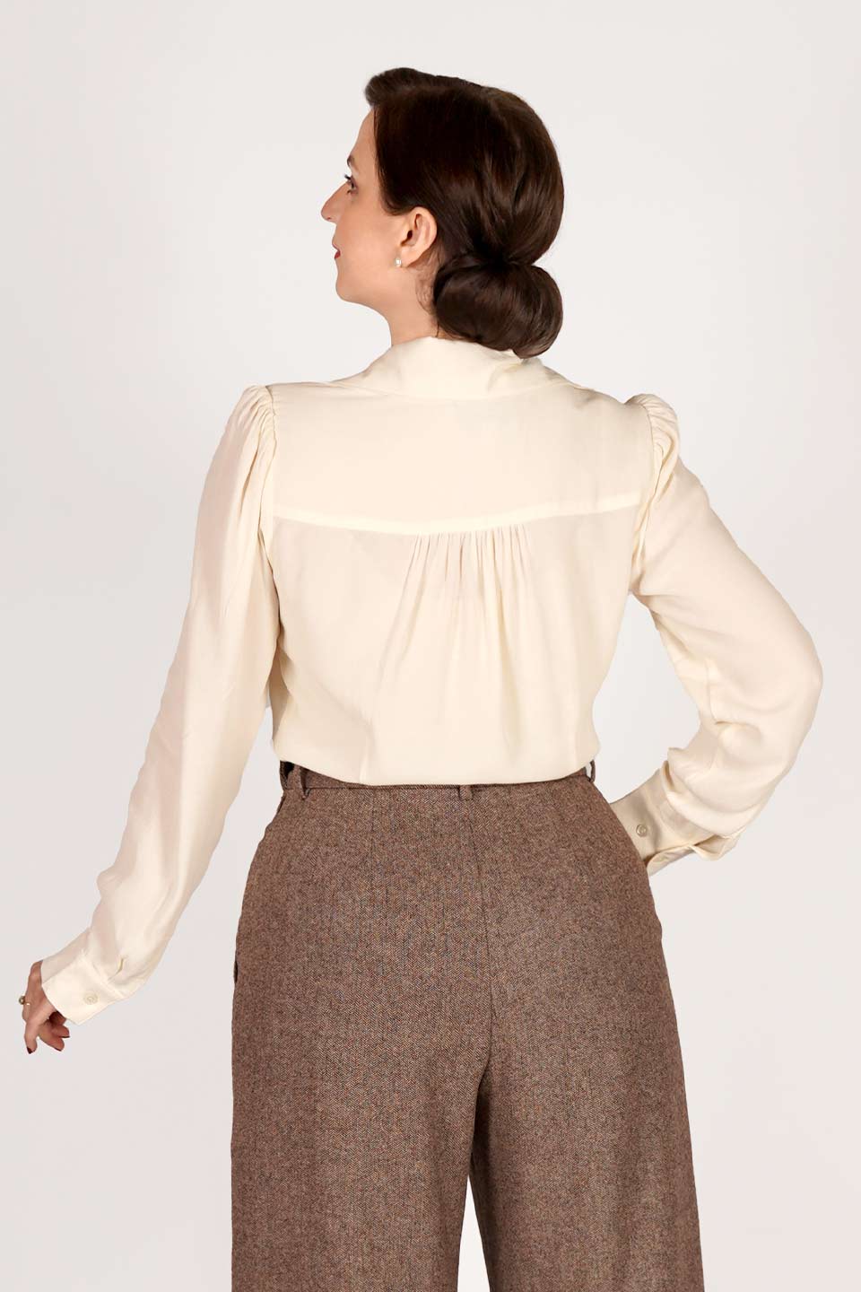 Long Sleeve Classic Blouse in Ivory, Made in Sustainable Viscose Crepe | 1940s Style | Weekend Doll  