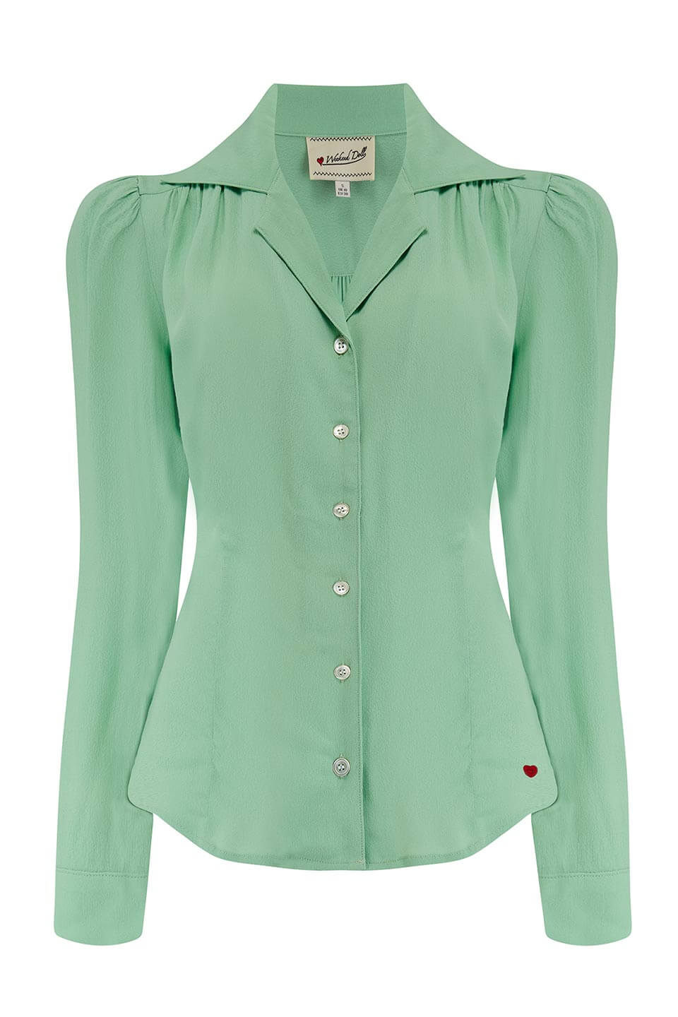 Long Sleeve Classic Blouse in Mint, Made in Sustainable Viscose Crepe | 1940s Style | Weekend Doll  