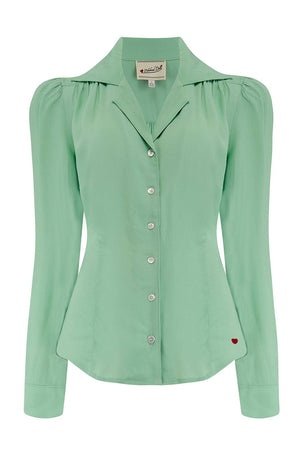 Long Sleeve Classic Blouse in Mint, Made in Sustainable Viscose Crepe | 1940s Style | Weekend Doll  