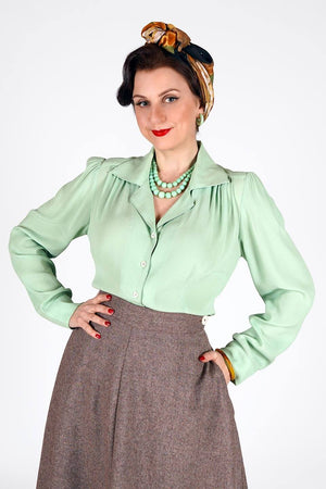 Long Sleeve Classic Blouse in Mint Green, Made in Sustainable Viscose Crepe | 1940s Style | Weekend Doll  