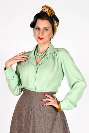 Long Sleeve Classic Blouse in Mint Green, Made in Sustainable Viscose Crepe | 1940s Style | Weekend Doll  