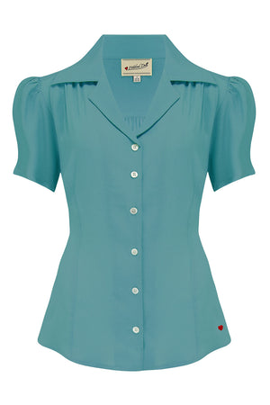 Half Sleeve Classic Blouse in Teal, Made in Sustainable Viscose Crepe | 1940s Style | Weekend Doll  