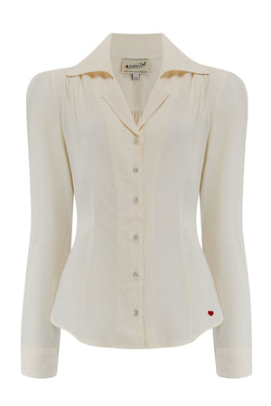 Long Sleeve Classic Blouse in Ivory, Made in Sustainable Viscose Crepe | 1940s Style | Weekend Doll  