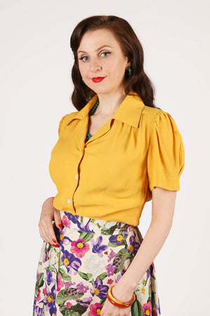 Half Sleeve Classic Blouse in Mustard, Made in Sustainable Viscose Crepe | 1940s Style | Weekend Doll 
