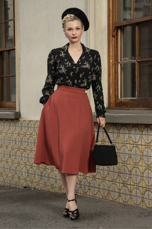 1940s style Knee-length A-line Skirt in Dusty Rose | Weekend Doll  