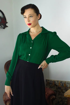 Gene Long Sleeve Blouse in Jade Green