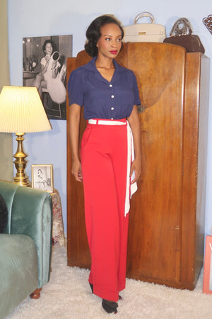 Half Sleeve Classic Blouse in Navy, Made in Sustainable Viscose Crepe | 1940s Style