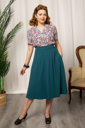 1940s style Knee-length A-line Skirt in Muted Teal | Weekend Doll  