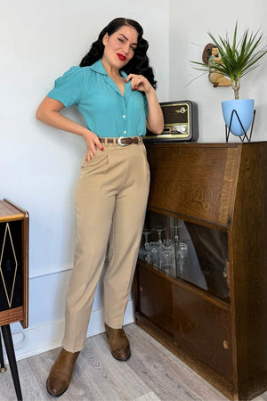 Half Sleeve Classic Blouse in Teal, Made in Sustainable Viscose Crepe | 1940s Style | Weekend Doll  