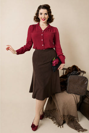 Long Sleeve Classic Blouse in Mulberry, Made in Sustainable Viscose Crepe | 1940s Style | Weekend Doll  