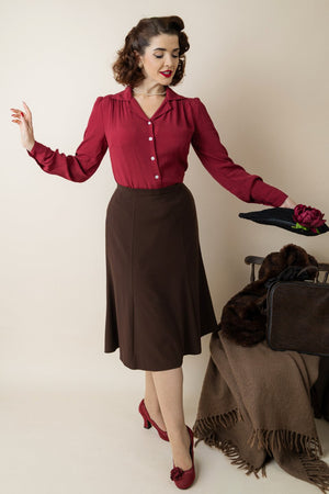 Long Sleeve Classic Blouse in Mulberry, Made in Sustainable Viscose Crepe | 1940s Style | Weekend Doll  
