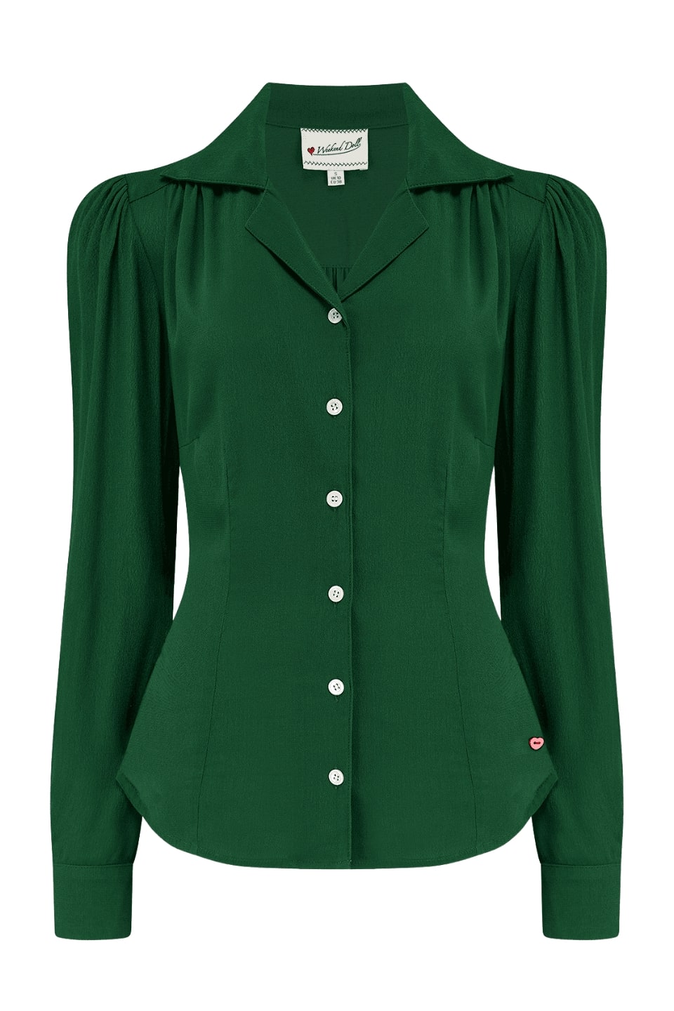 Long Sleeve Classic Blouse in Bottle  Green, Made in Sustainable Viscose Crepe | 1940s Style | Weekend Doll  