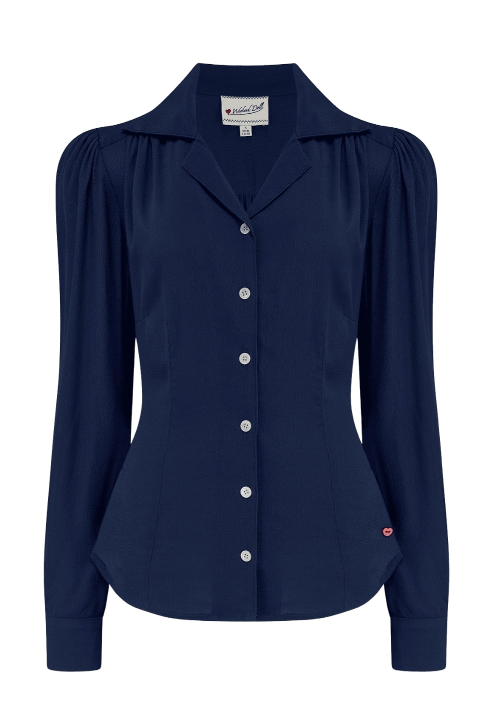 Long Sleeve Classic Blouse in Navy, Made in Sustainable Viscose Crepe | 1940s Style | Weekend Doll  