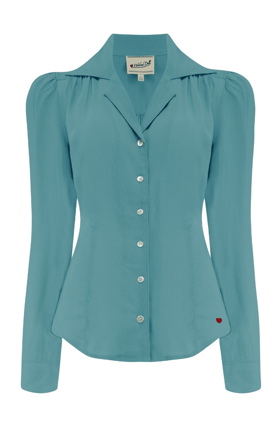 Long Sleeve Classic Blouse in Teal Made in Sustainable Viscose Crepe | 1940s Style | Weekend Doll  
