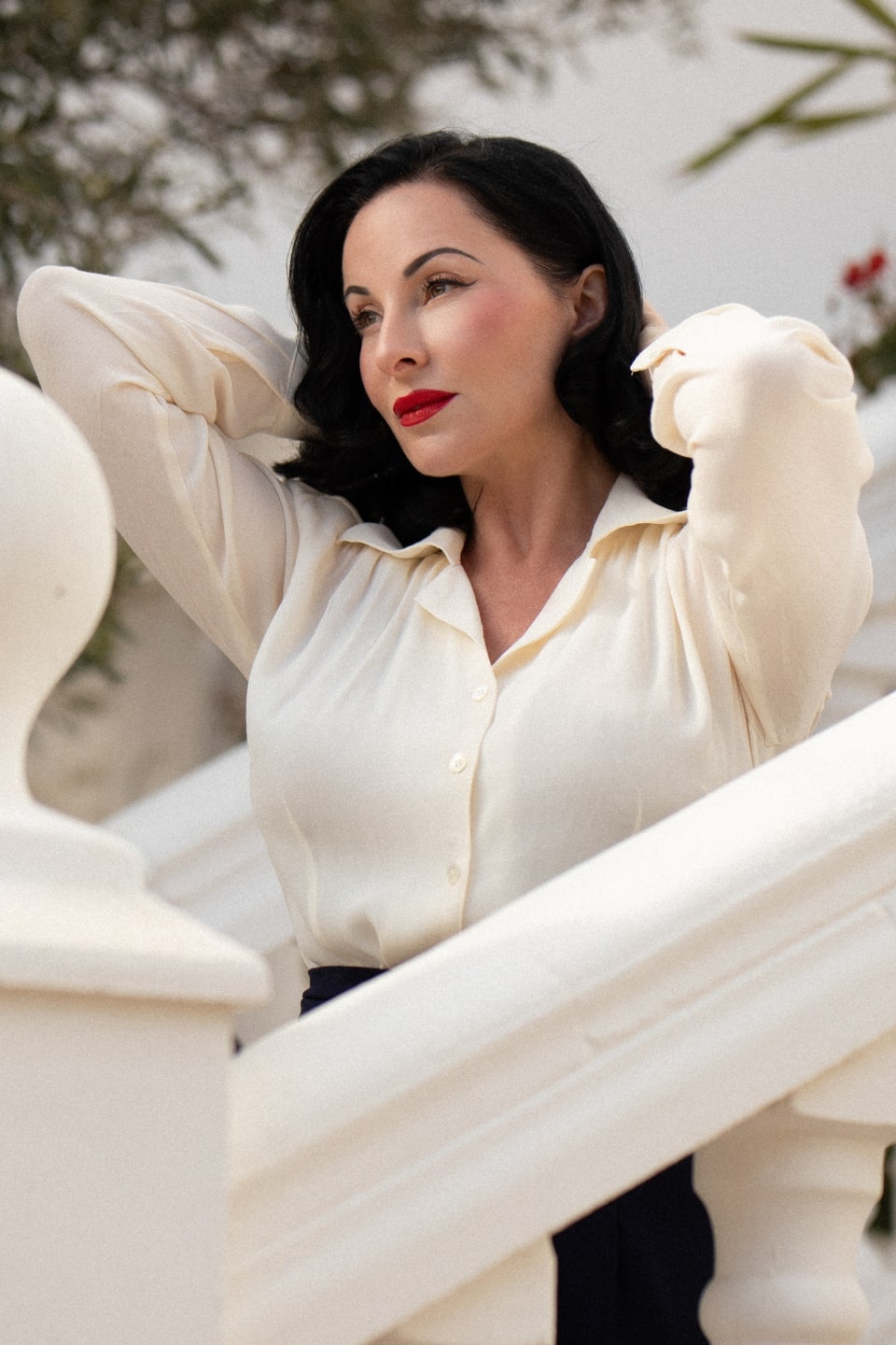 Long Sleeve Classic Blouse in Ivory, Made in Sustainable Viscose Crepe | 1940s Style | Weekend Doll