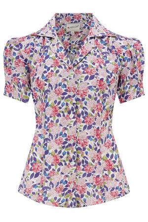 Half Sleeve Classic Blouse in Purple Hydrangea, Made in Sustainable Viscose Crepe | 1940s Style | Weekend Doll  
