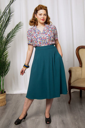 Half Sleeve Classic Blouse in Purple Hydrangea, Made in Sustainable Viscose Crepe | 1940s Style | Weekend Doll 