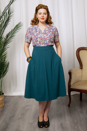Half Sleeve Classic Blouse in Purple Hydrangea, Made in Sustainable Viscose Crepe | 1940s Style | Weekend Doll 