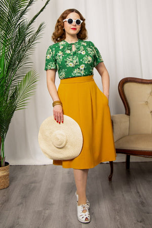 1940s Style Knee-length Swing Skirt in Mustard | Weekend Doll  