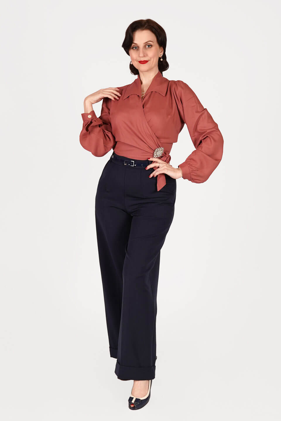 Vintage Inspired Rayon Long Sleeve Grace Wrap Blouse In Rose | 1940s and 50s Style | Weekend Doll 