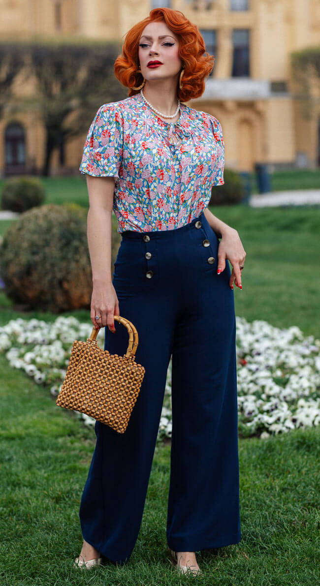 Classic Vintage 1930s Teal Sailor Wide Leg Pants - 1930s & 40s style | Weekend Doll