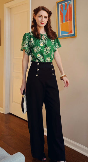 Classic Vintage 1930s Navy Sailor Wide Leg Pants In Black - 1930s & 40s style | Weekend Doll