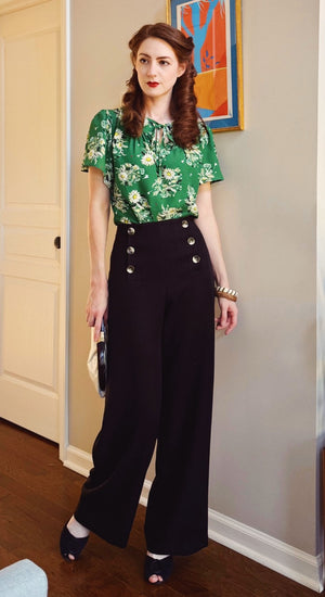 Classic Vintage 1930s Navy Sailor Wide Leg Pants In Black - 1930s & 40s style | Weekend Doll