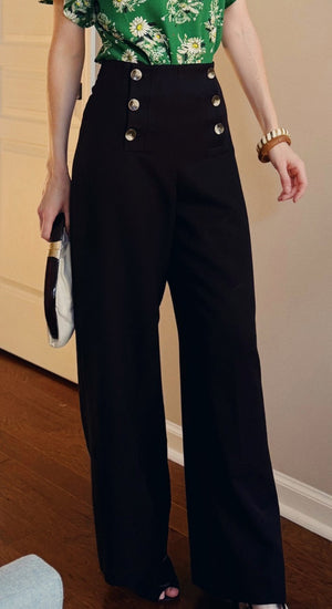 Classic Vintage 1930s Navy Sailor Wide Leg Pants In Black - 1930s & 40s style | Weekend Doll