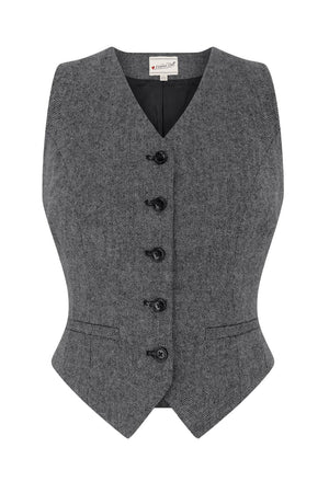 Women’s 1940s Tailored Grey Herringbone Waistcoat with Matching Suit | 1940s Style|Weekend Doll  