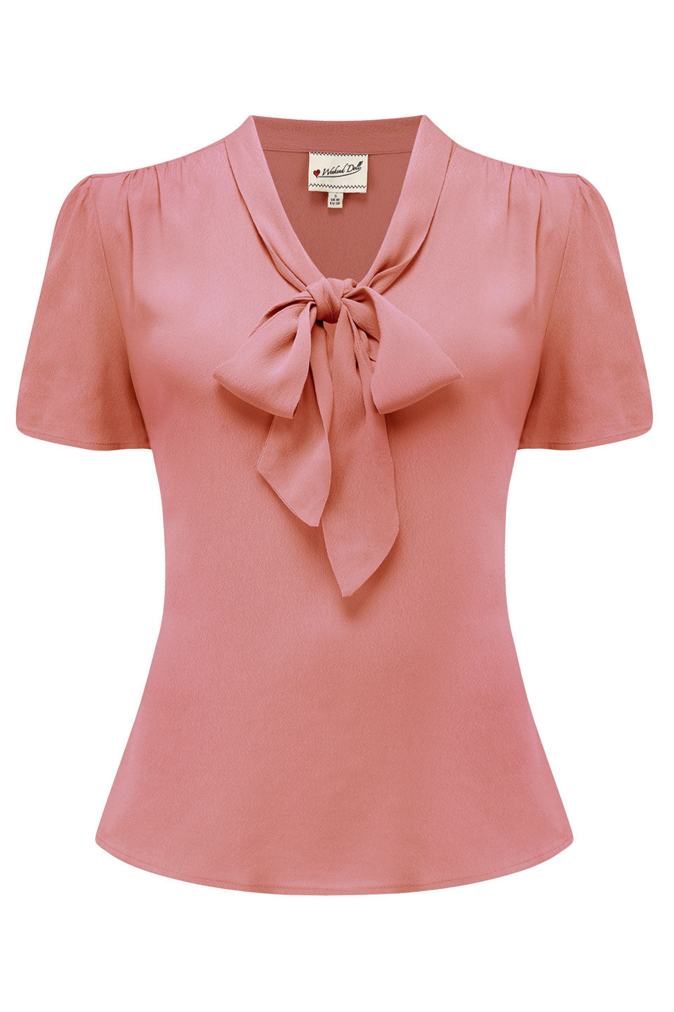 1940s and 50s Style Short Sleeve Pussy Bow Blouse In Rose Vintage Inspired | Weekend Doll 